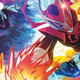 Inferno Girl Red leads a fiery charge against a giant monster, as Radiant Black and Rogue Sun follow her in the cover art for Supermassive.
